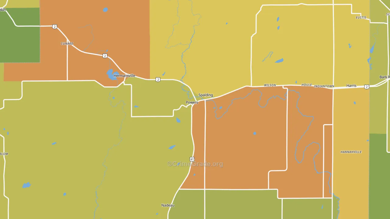 Powers, MI Map of Burglary Rates