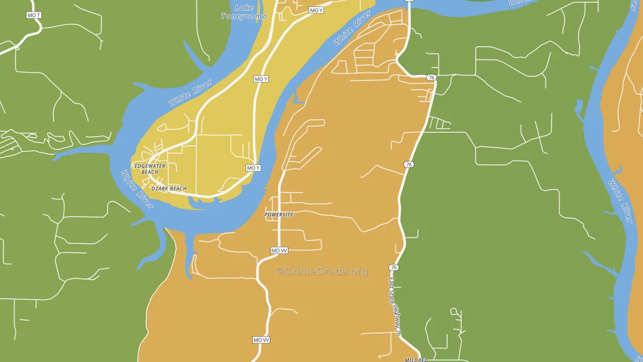Powersite, MO Map of Burglary Rates