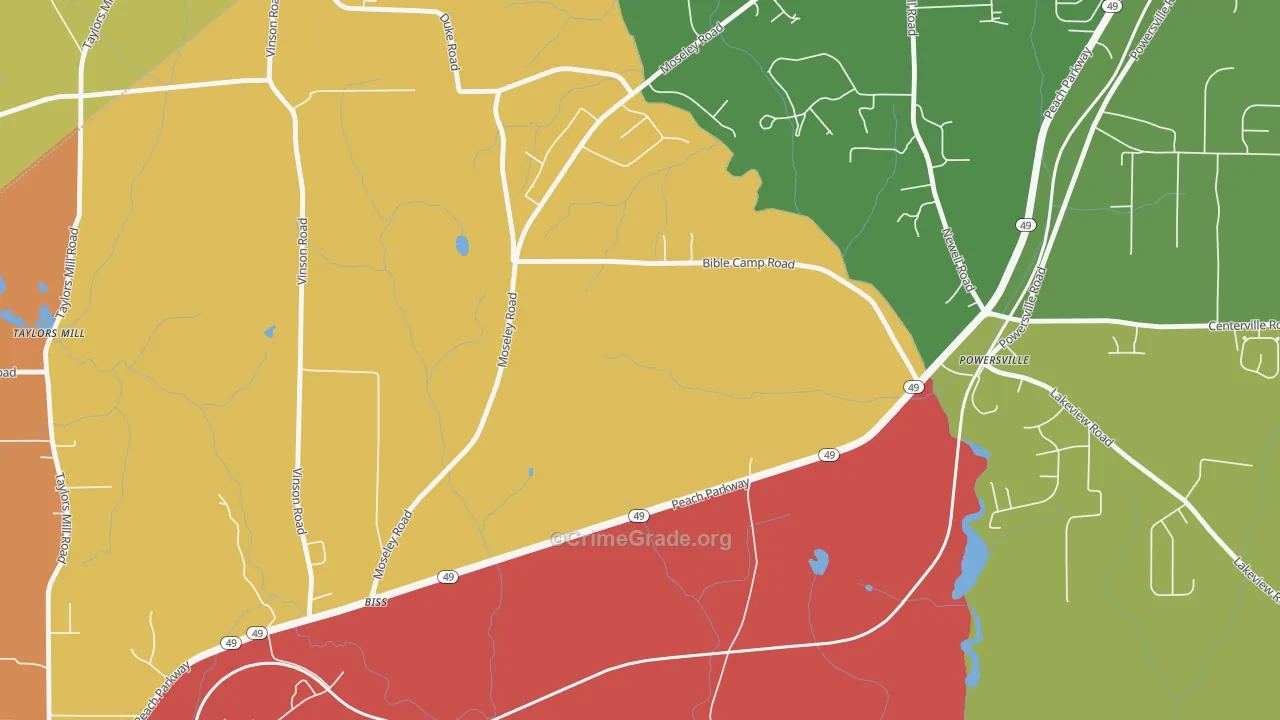 Powersville, GA Map of Burglary Rates