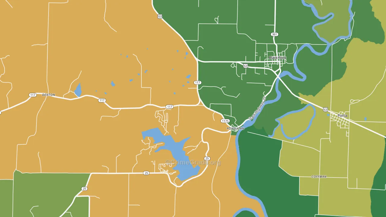 Powhatan, AR Map of Burglary Rates
