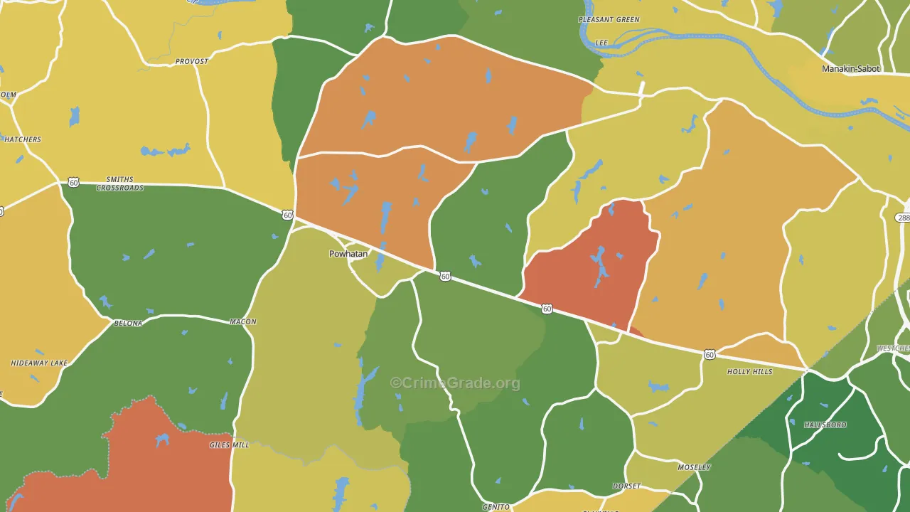 Powhatan County, VA Map of Burglary Rates