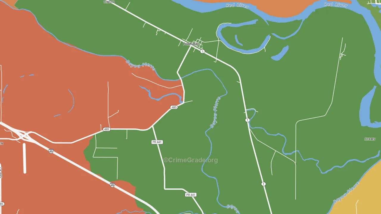Powhatan, LA Map of Burglary Rates