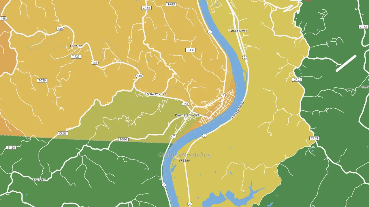Powhatan Point, OH Map of Burglary Rates