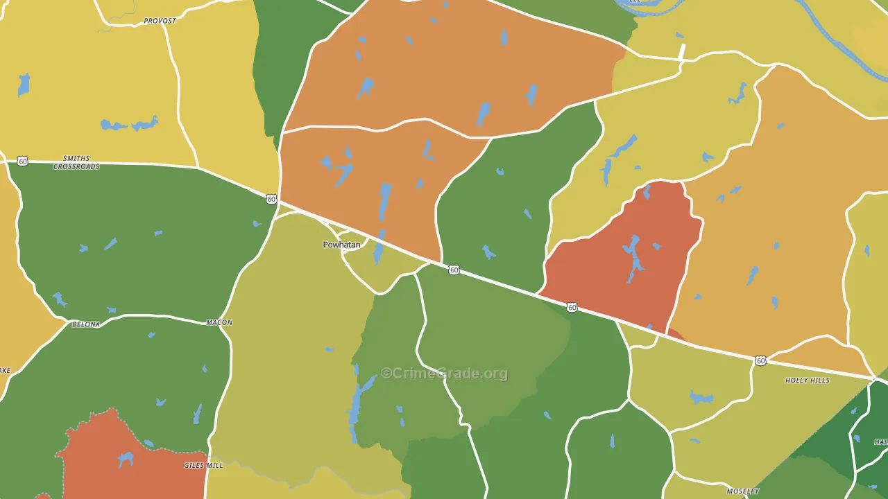 Powhatan, VA Map of Burglary Rates
