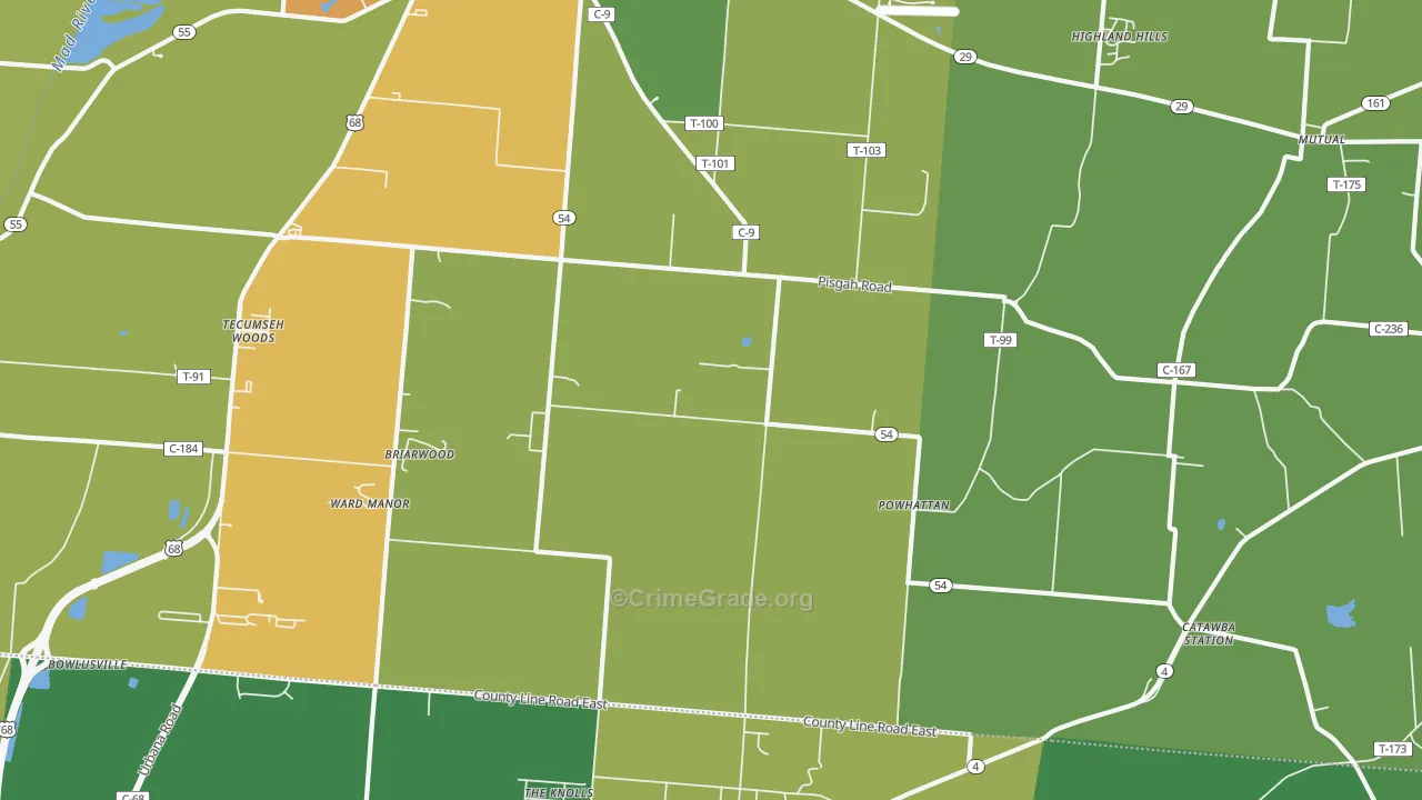 Powhatton, OH Map of Burglary Rates