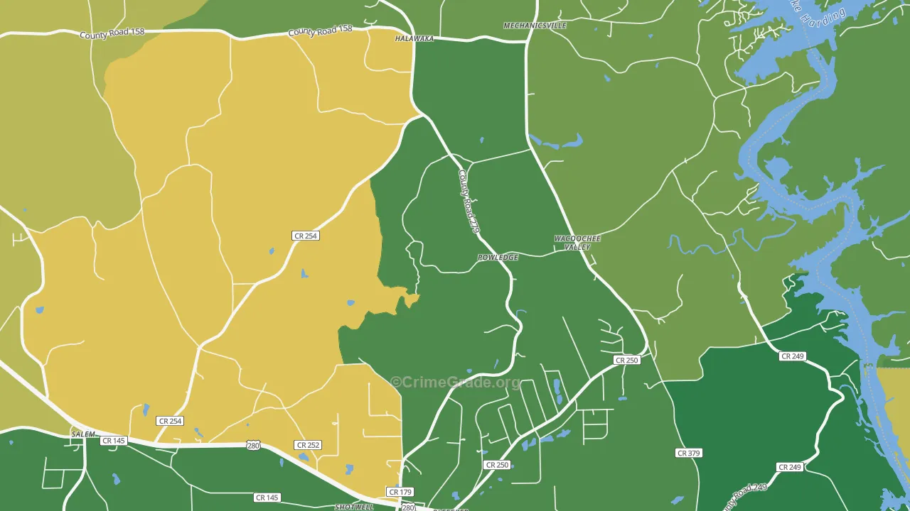 Powledge, AL Map of Burglary Rates