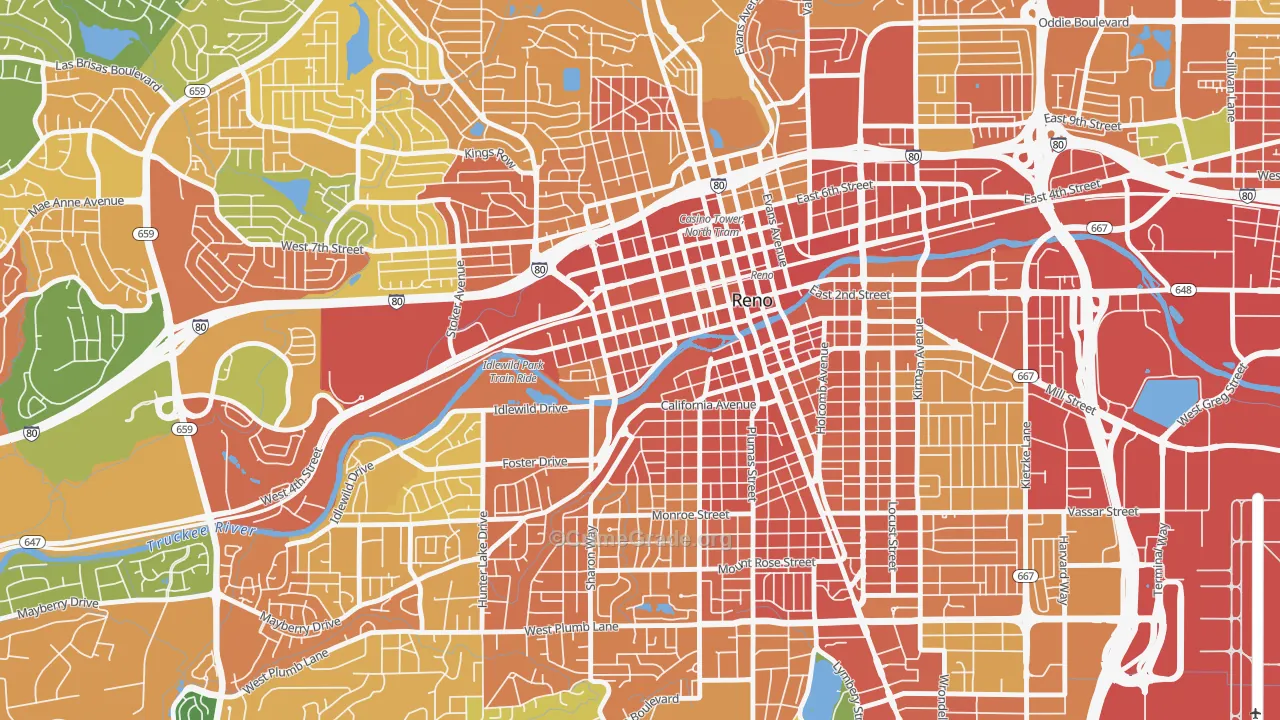 Powning Addition, Reno, NV Map of Burglary Rates