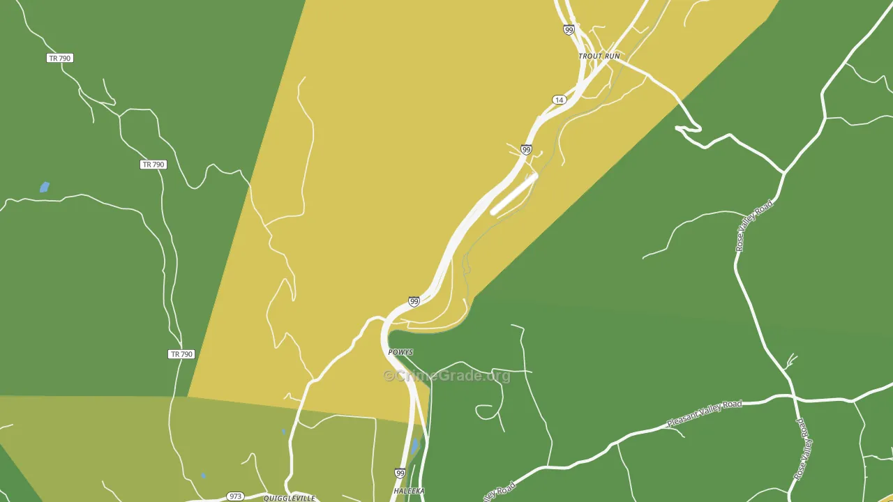 Powys, PA Map of Burglary Rates