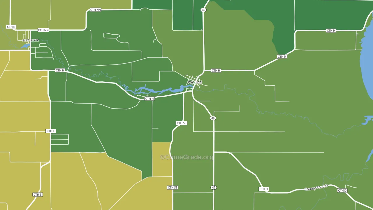 Poy Sippi, WI Map of Burglary Rates