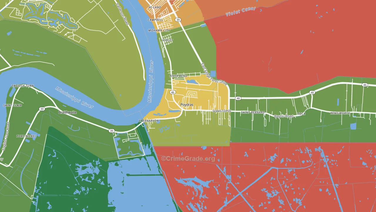 Poydras, LA Map of Burglary Rates