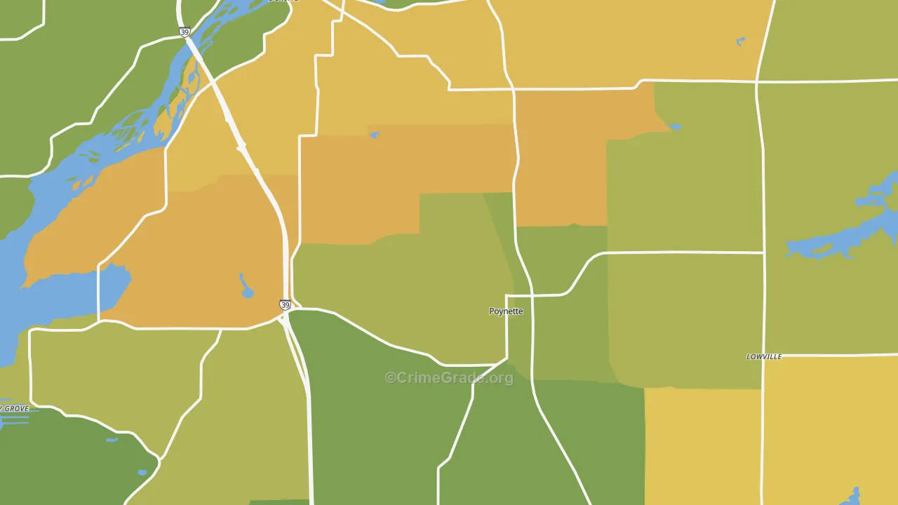Poynette, WI Map of Burglary Rates