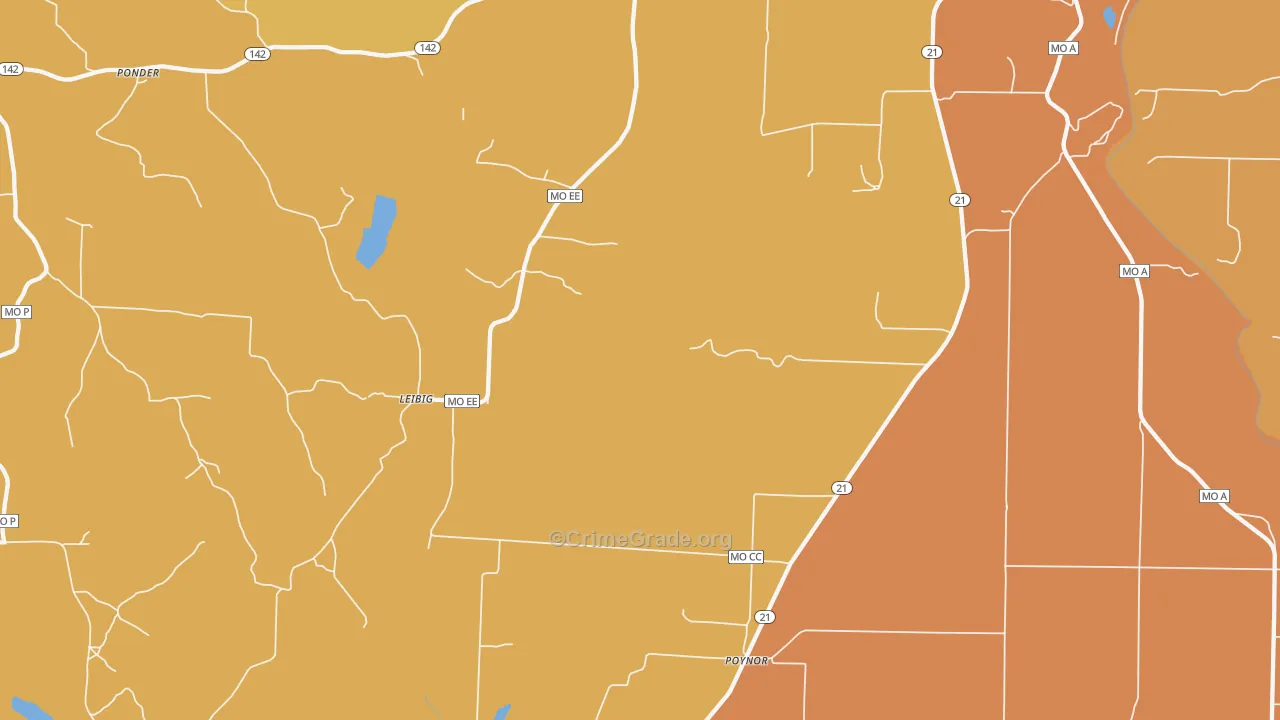 Poynor, MO Map of Burglary Rates
