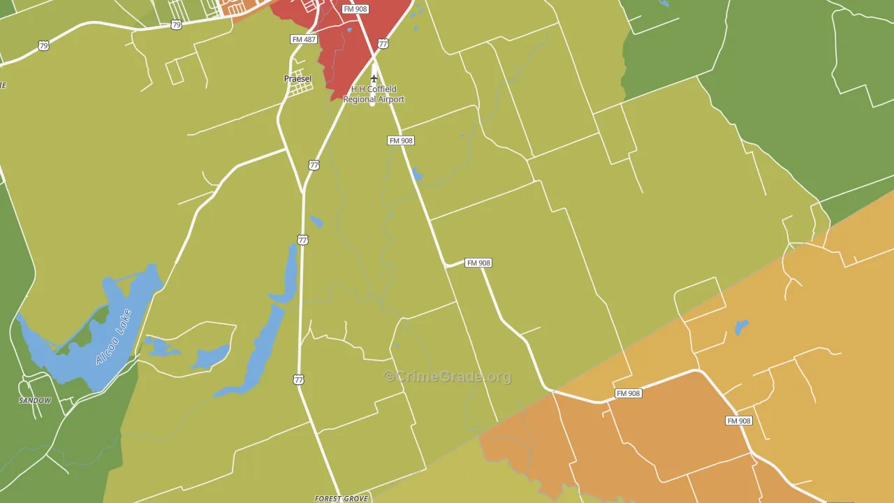 Praesel, TX Map of Burglary Rates