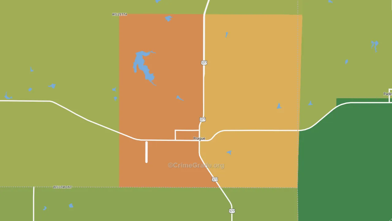 Prague, OK Map of Burglary Rates