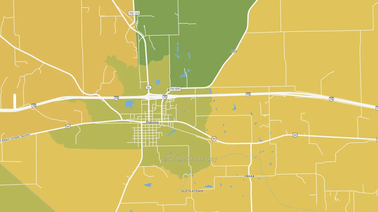 Praha, TX Map of Burglary Rates