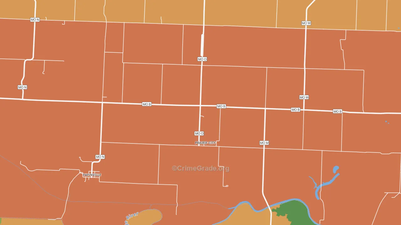 Prairie City, MO Map of Burglary Rates