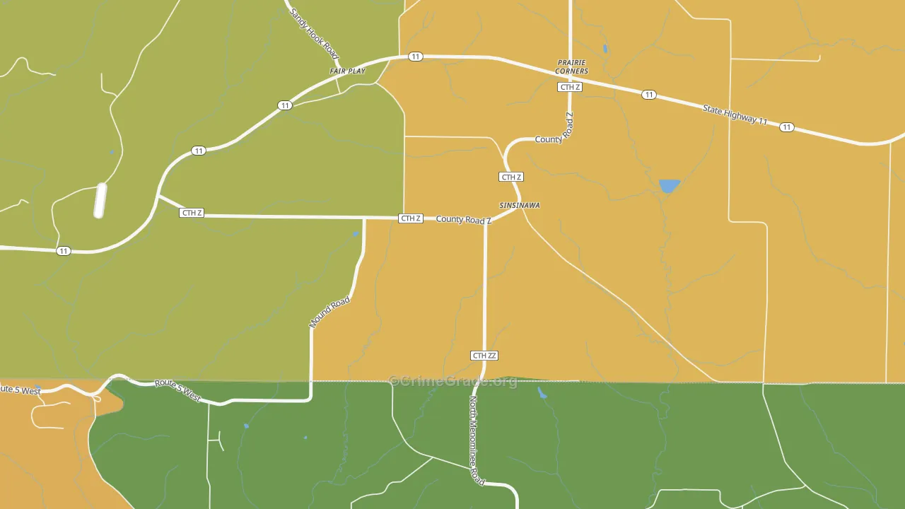 Prairie Corners, WI Map of Burglary Rates