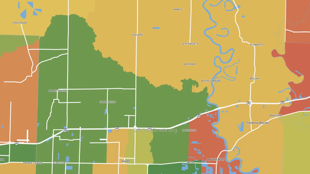 Prairie County, AR Map of Burglary Rates