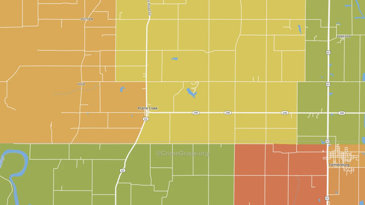 Prairie Creek, IN Map of Burglary Rates