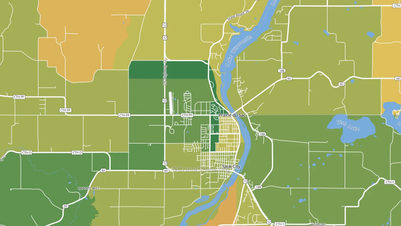 Prairie Du Sac, WI Map of Burglary Rates