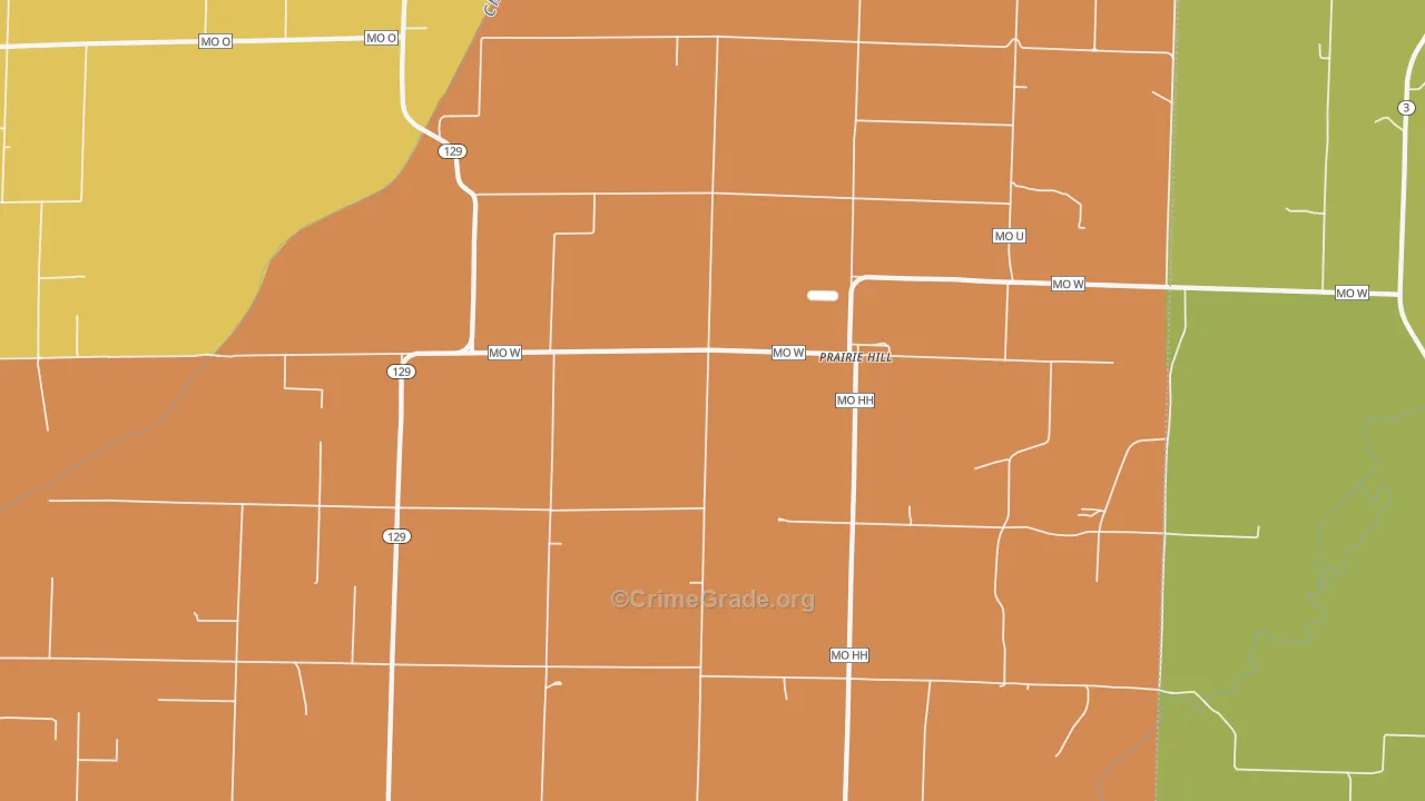 Prairie Hill, MO Map of Burglary Rates