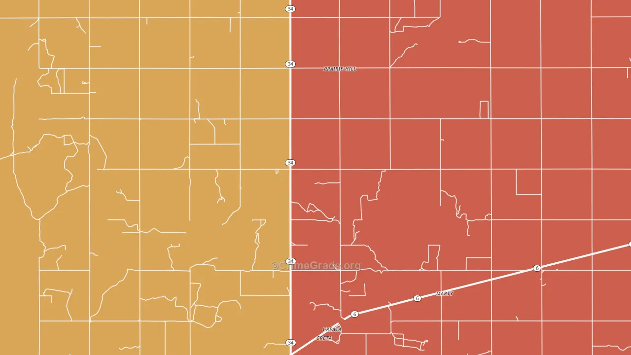Prairie Hill, OK Map of Burglary Rates