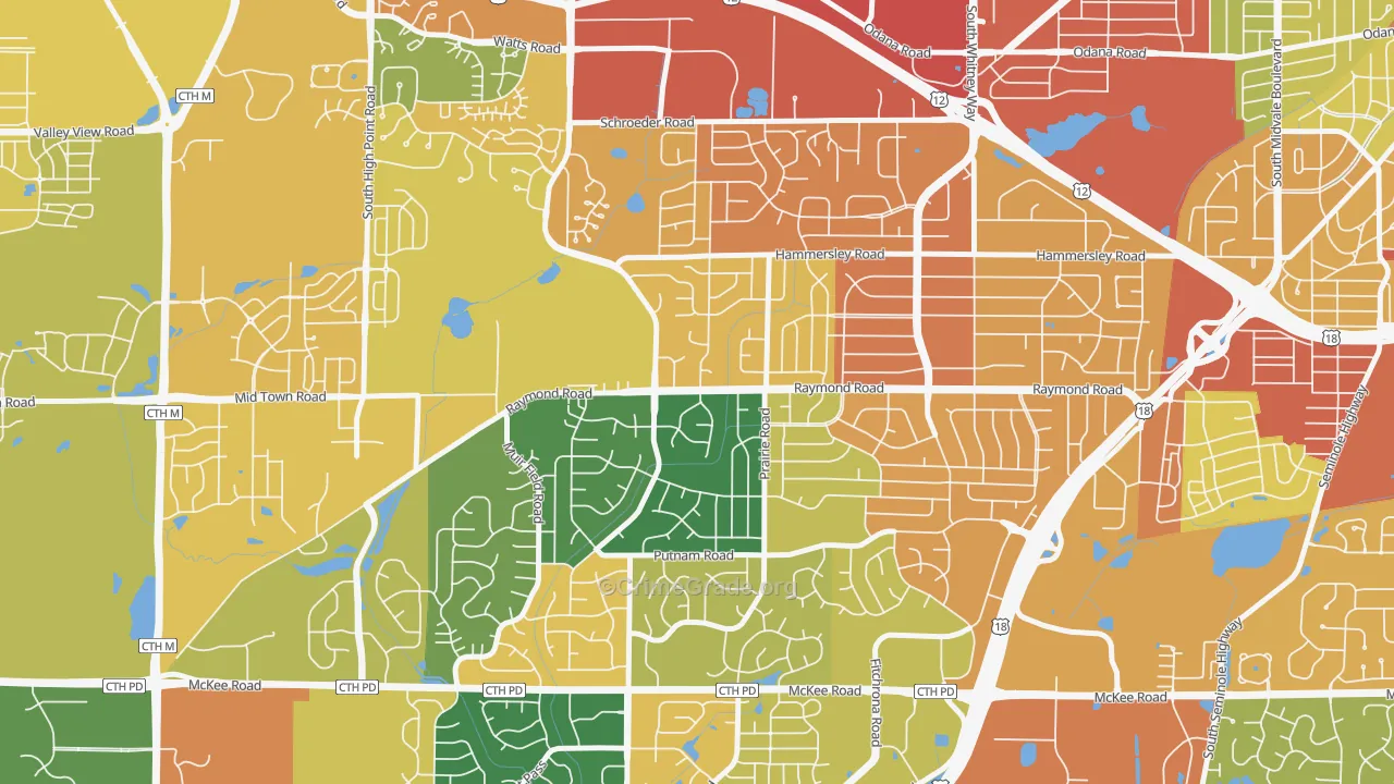 Prairie Hills, Madison, WI Map of Burglary Rates