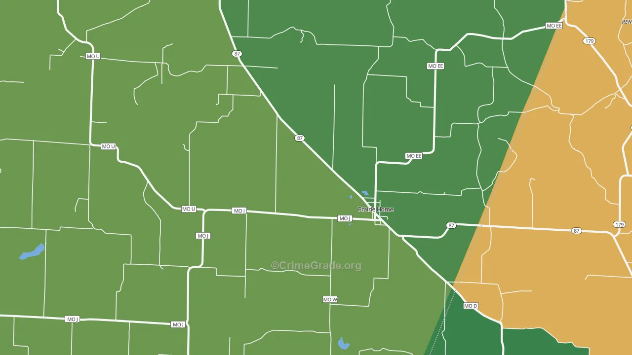 Prairie Home, MO Map of Burglary Rates