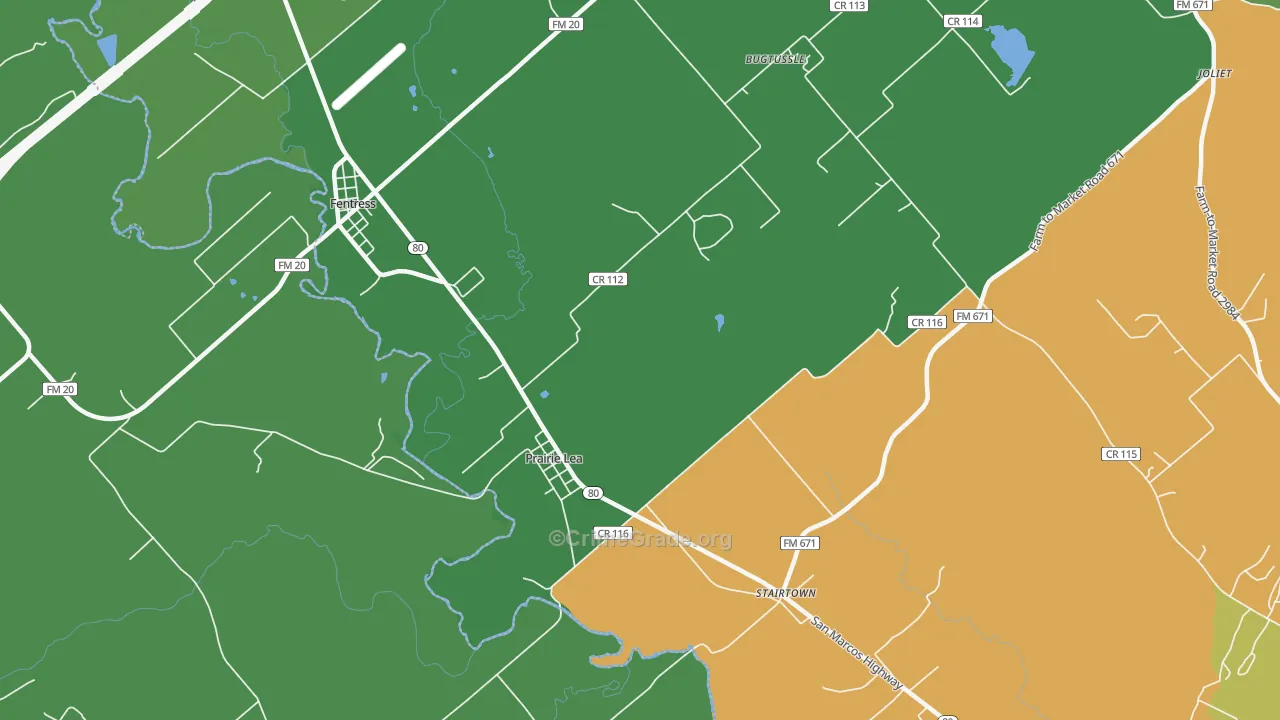 Prairie Lea, TX Map of Burglary Rates