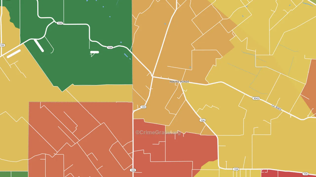 Prairie Ronde, LA Map of Burglary Rates