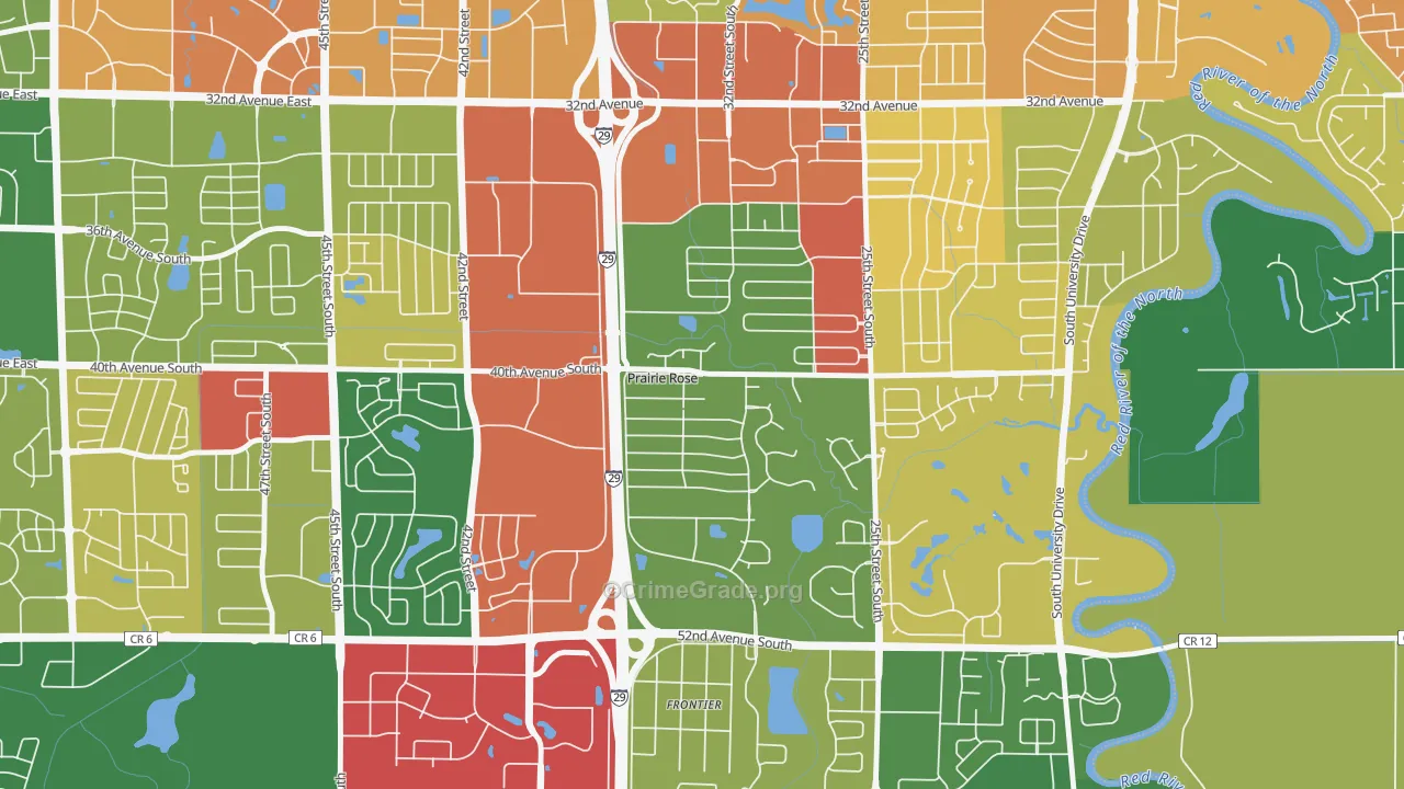 Prairie Rose, ND Map of Burglary Rates