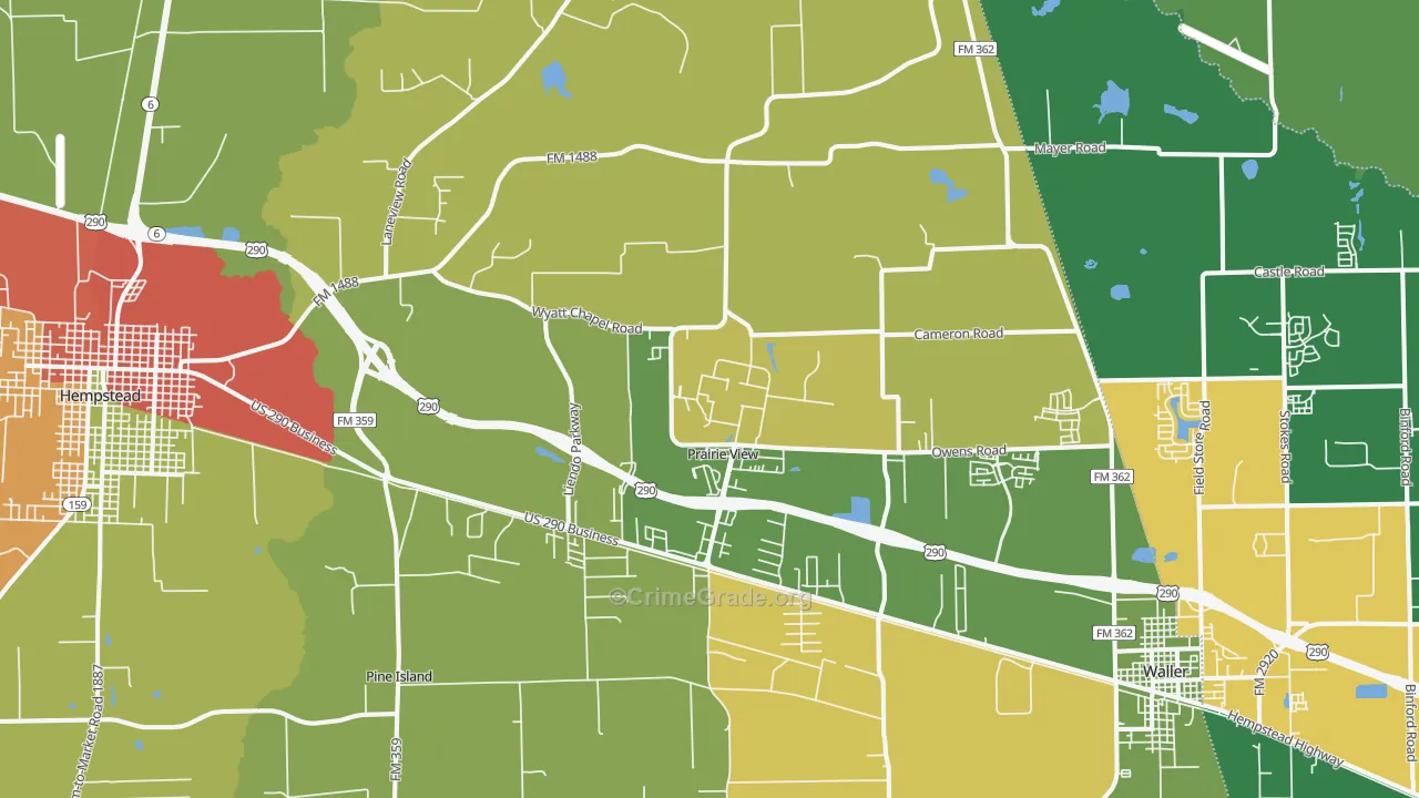 Prairie View, TX Map of Burglary Rates