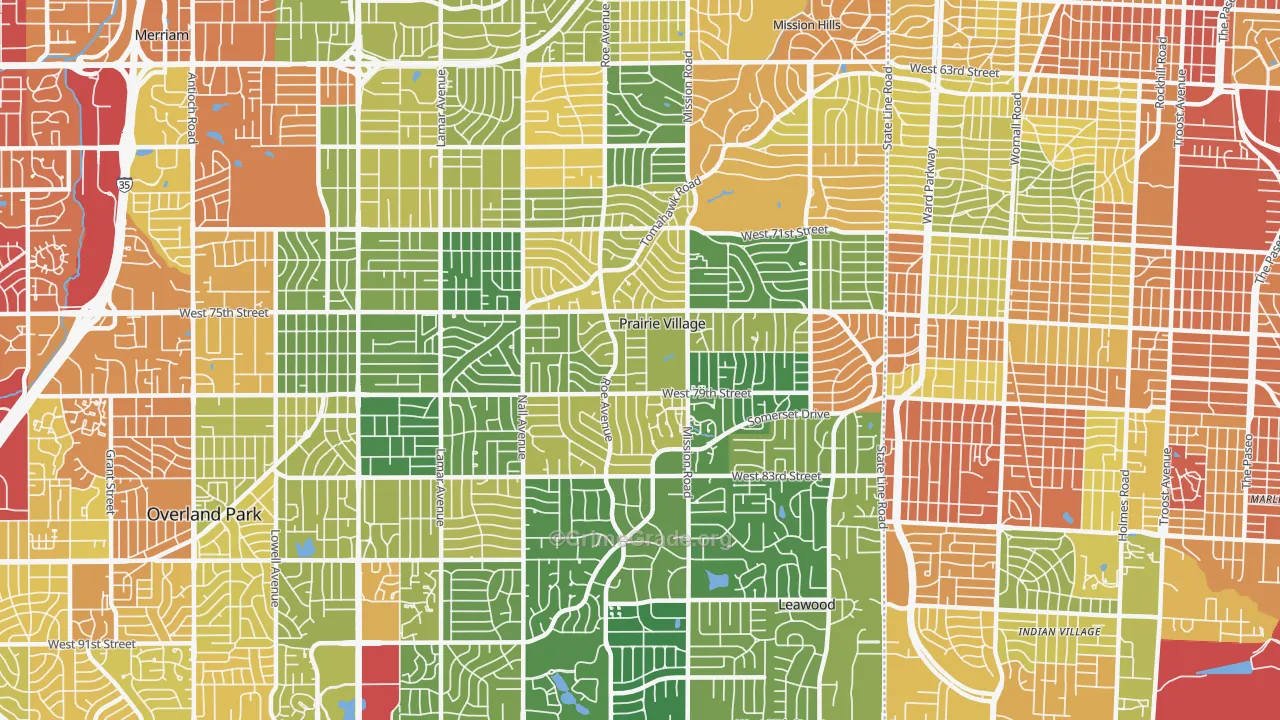 Prairie Village, KS Map of Burglary Rates