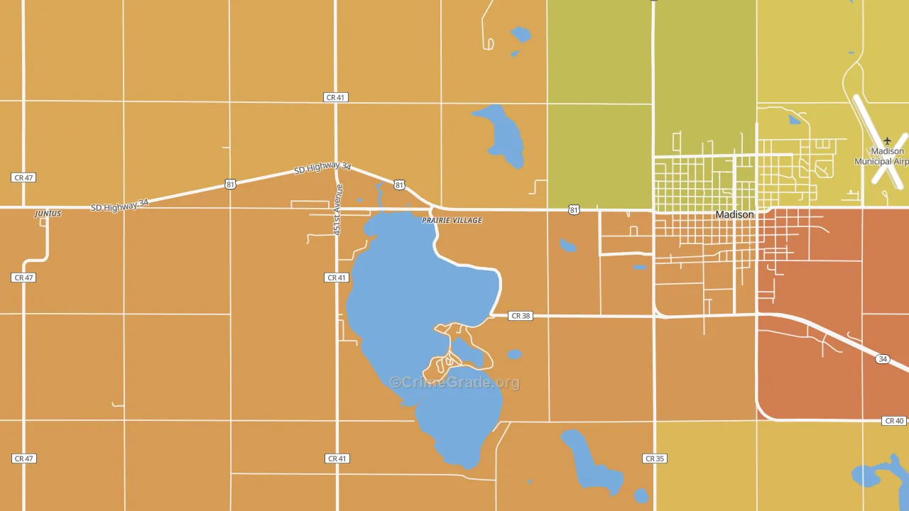 Prairie Village, SD Map of Burglary Rates