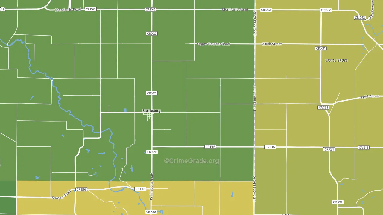 Prairieburg, IA Map of Burglary Rates