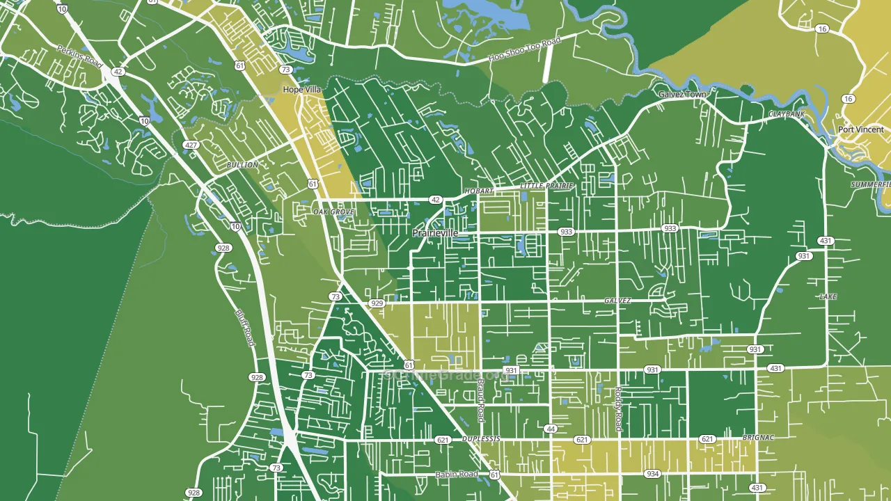 Prairieville, LA Map of Burglary Rates