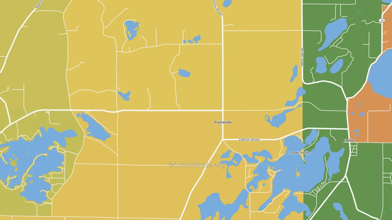 Prairieville, MI Map of Burglary Rates
