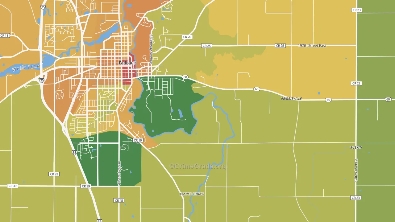 Prairieville, MN Map of Burglary Rates