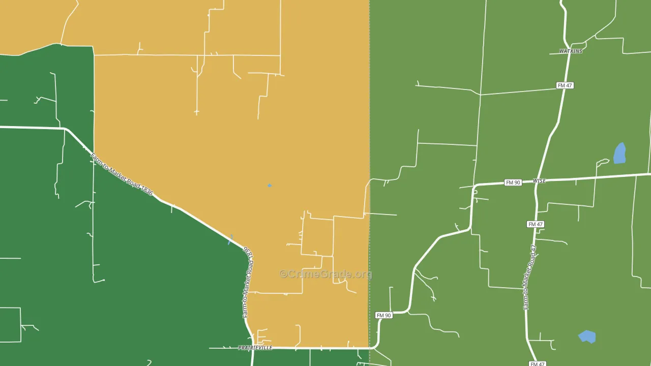 Prairieville, TX Map of Burglary Rates