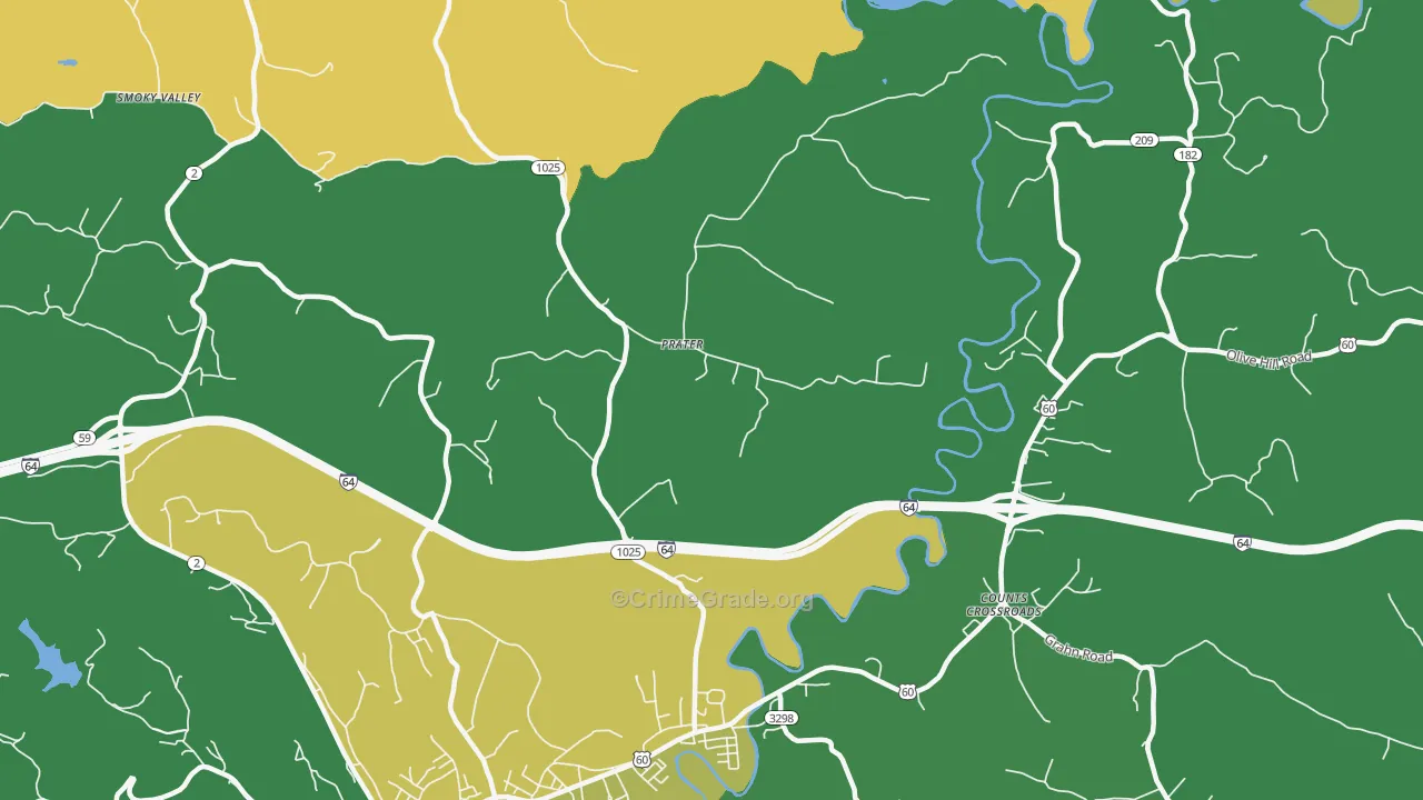 Prater, KY Map of Burglary Rates