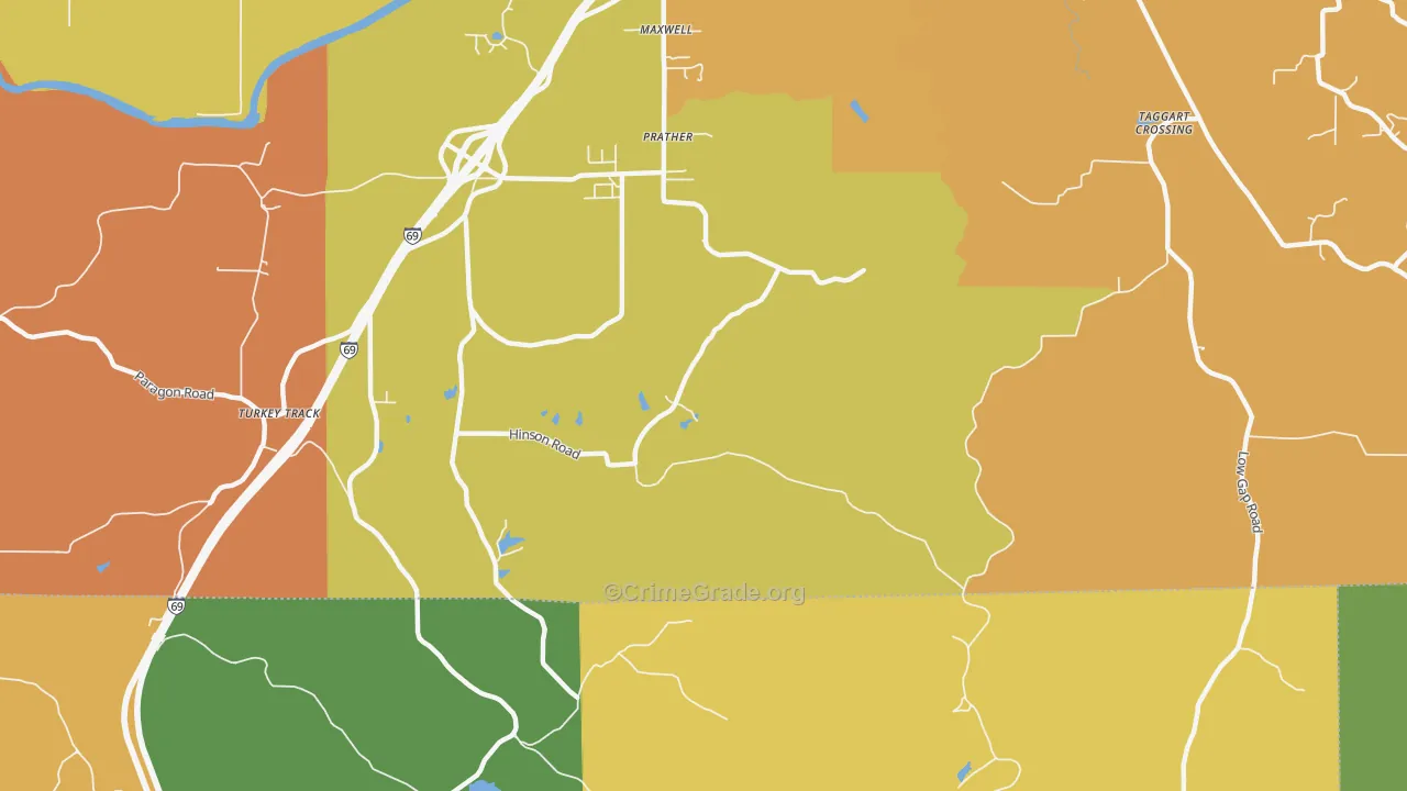 Prather, IN Map of Burglary Rates