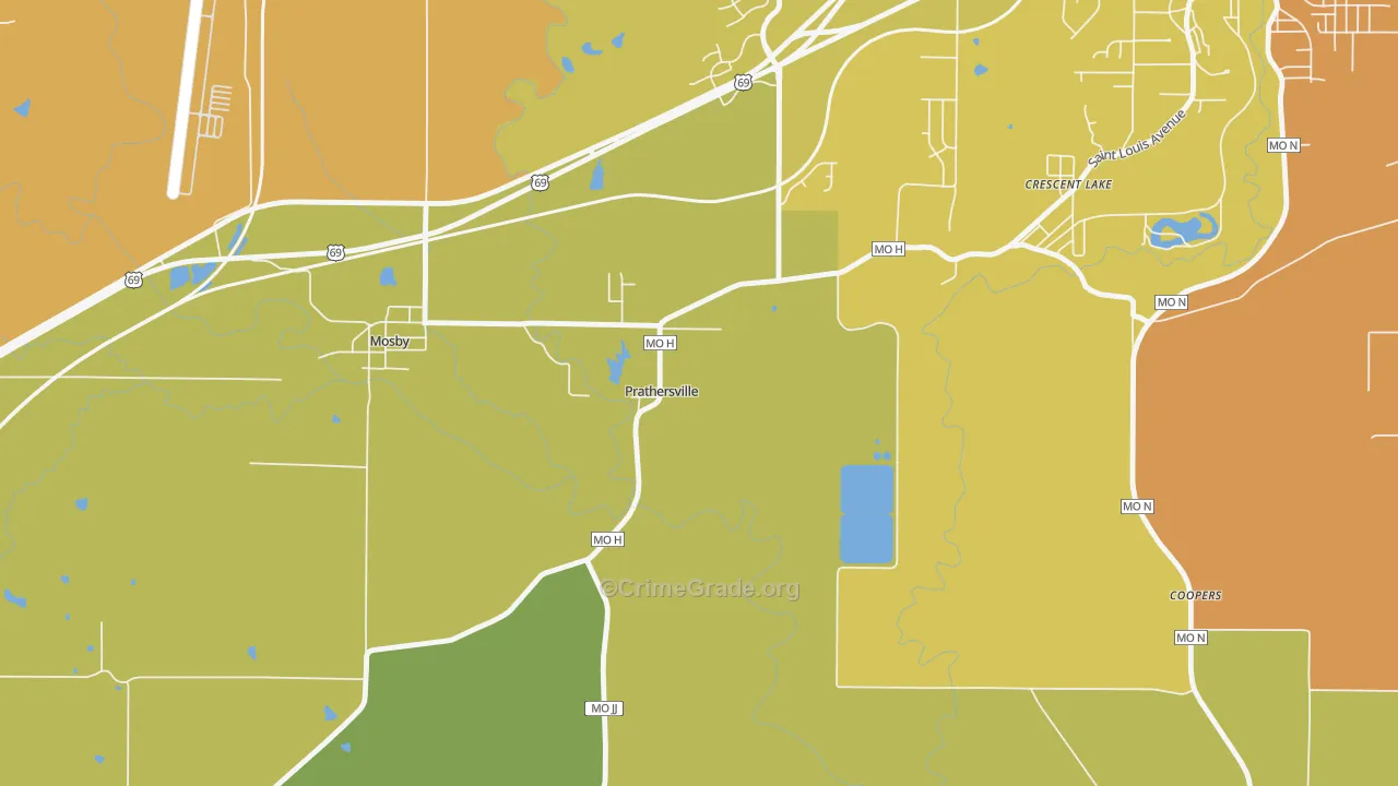 Prathersville, MO Map of Burglary Rates