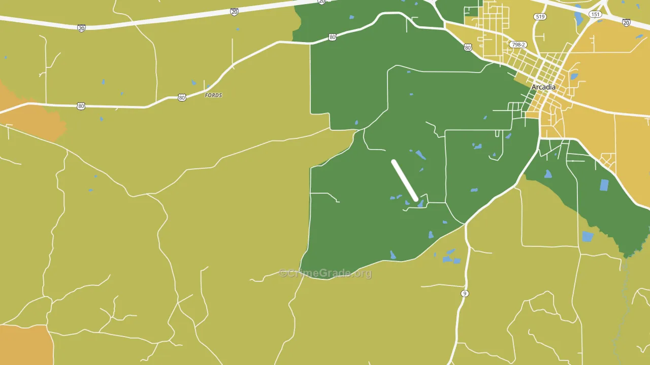 Pratt, LA Map of Burglary Rates