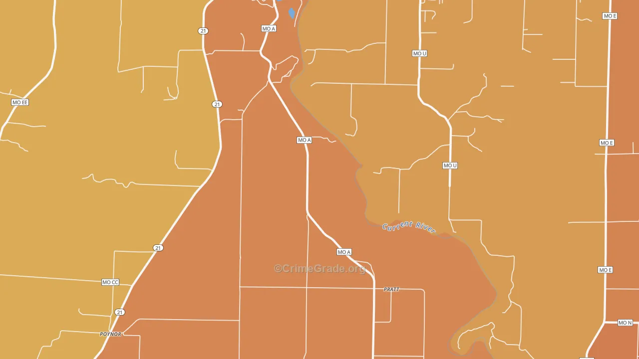 Pratt, MO Map of Burglary Rates