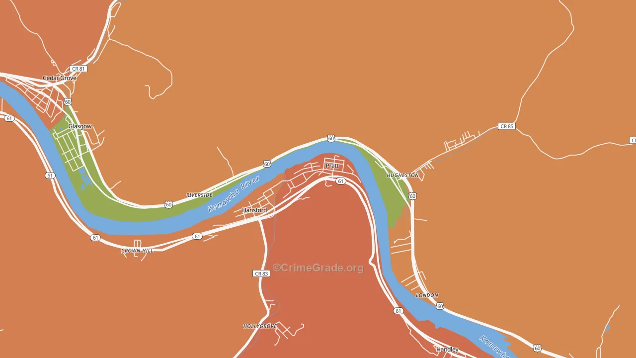 Pratt, WV Map of Burglary Rates