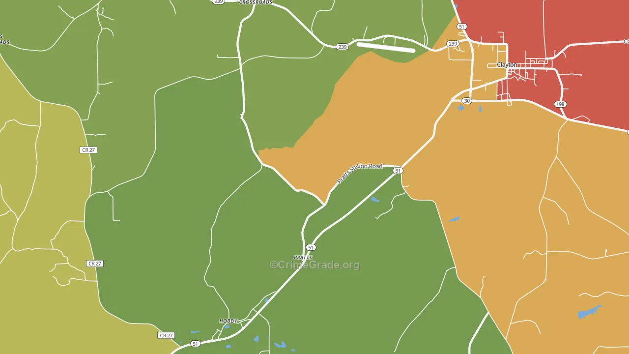 Pratts, AL Map of Burglary Rates