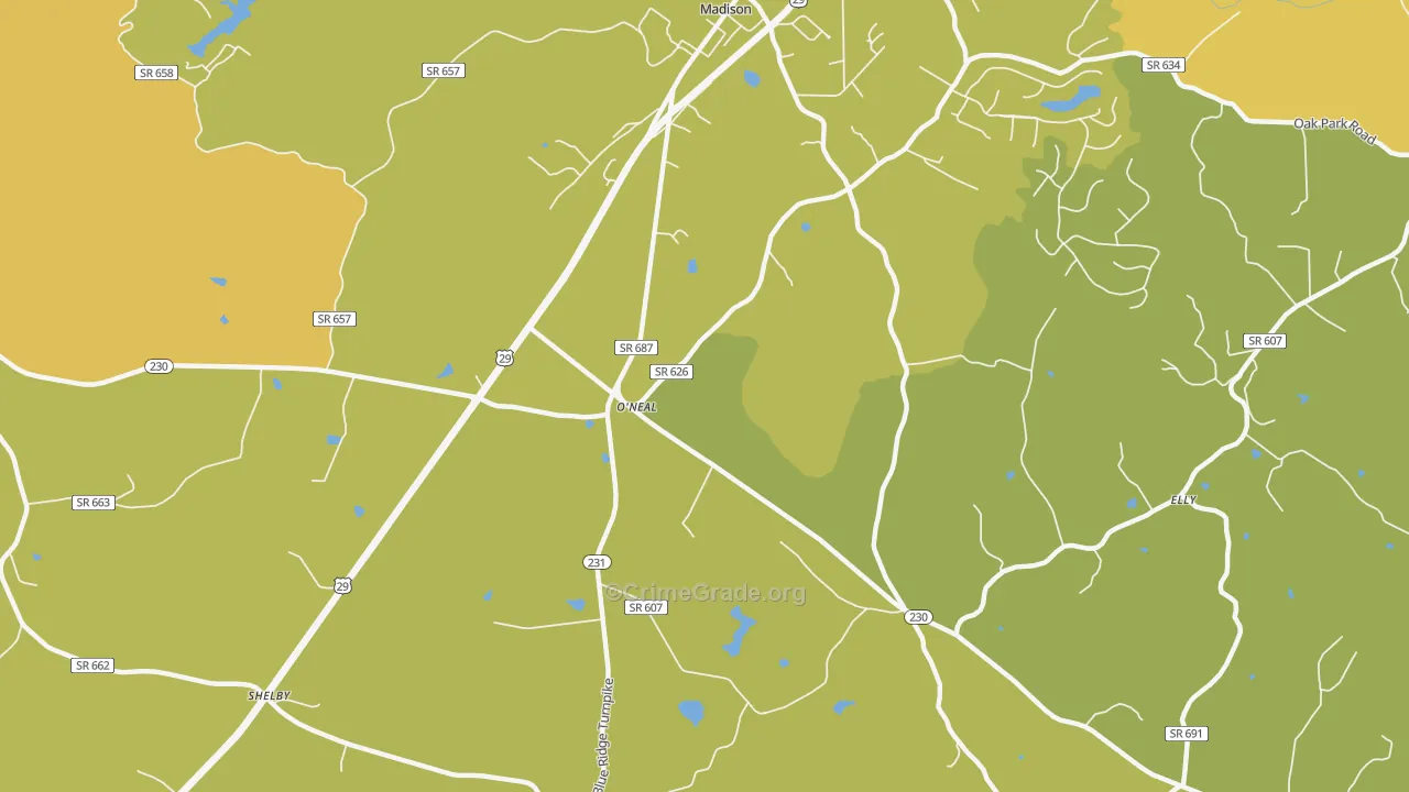 Pratts, VA Map of Burglary Rates
