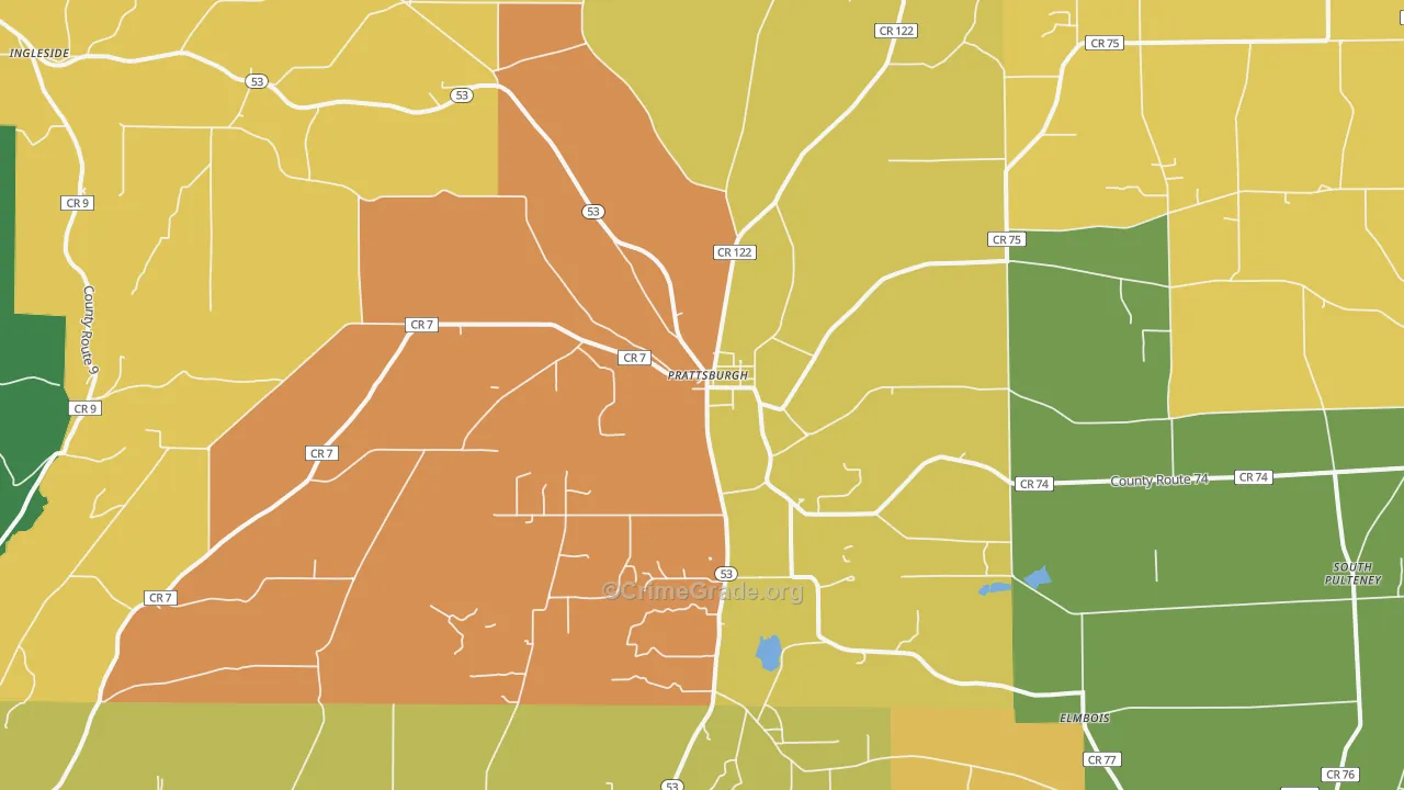 Prattsburgh, NY Map of Burglary Rates