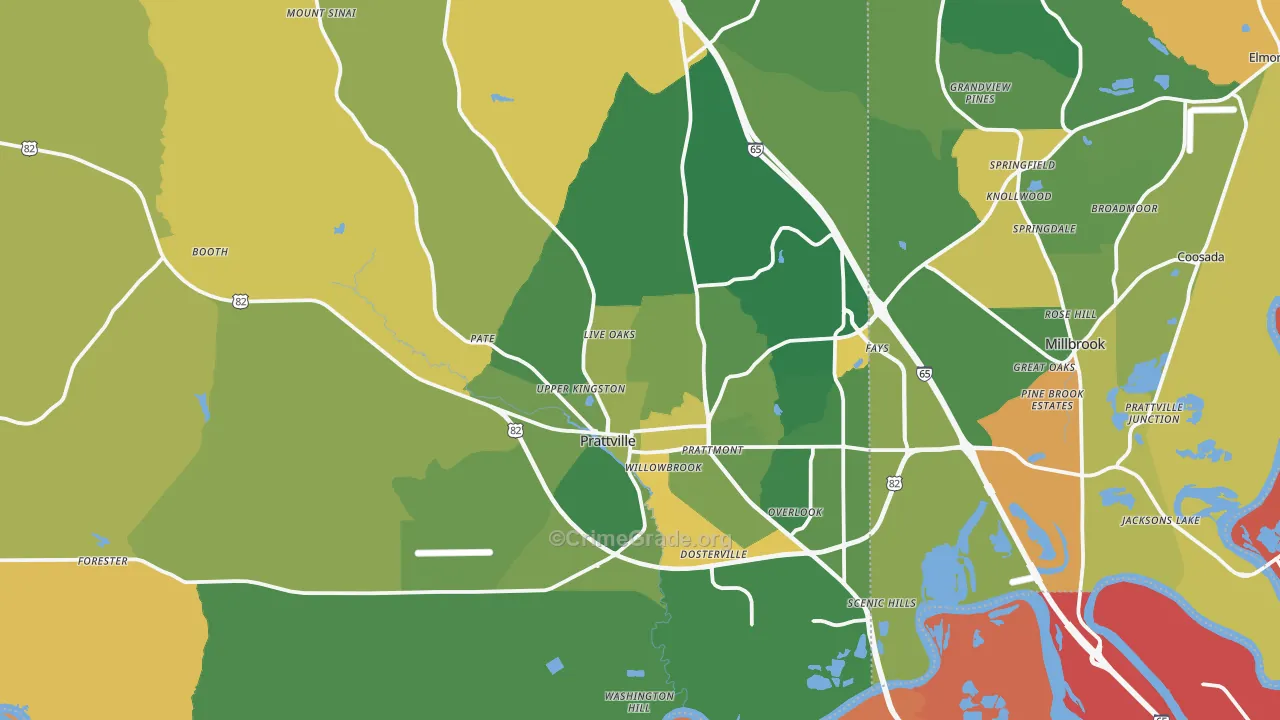 Prattville, AL Map of Burglary Rates