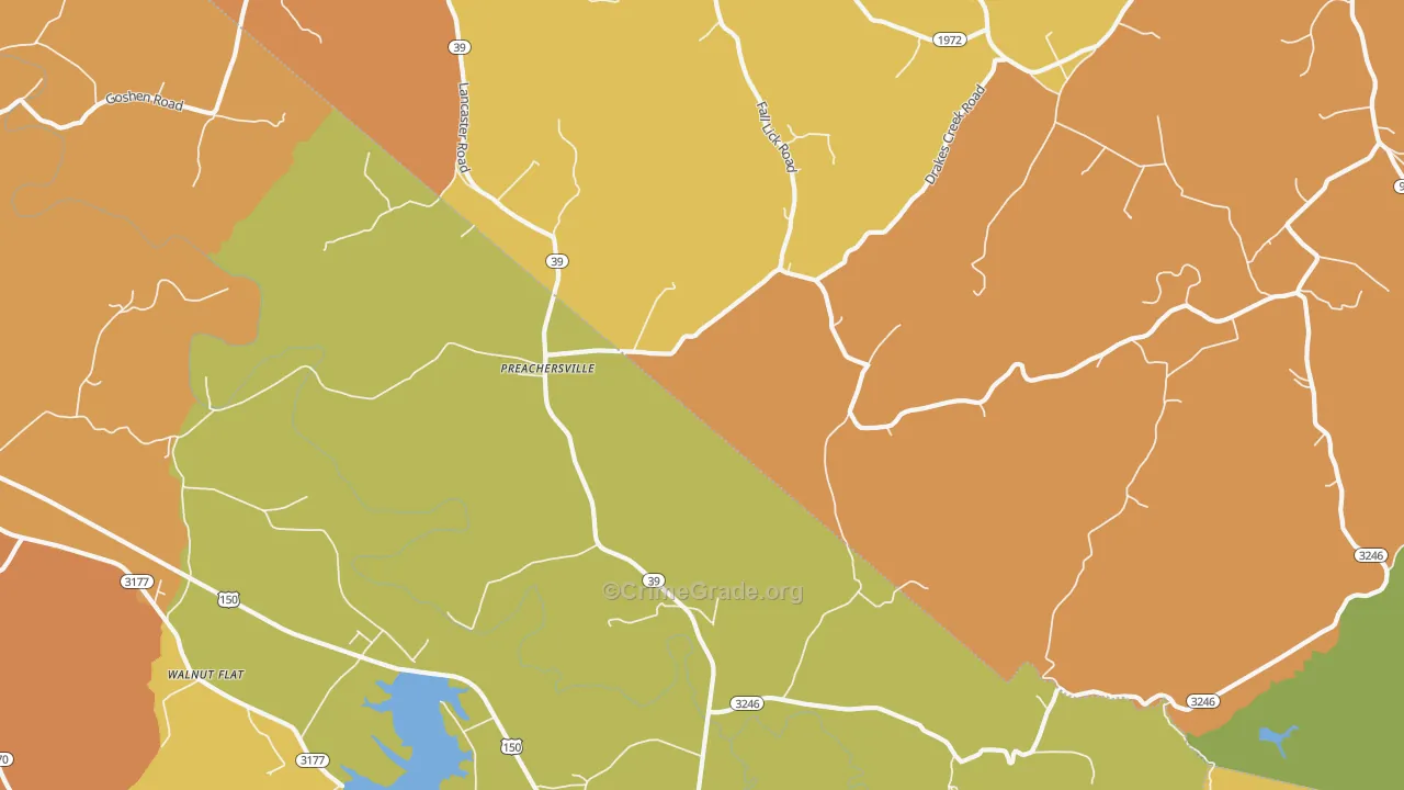 Preachersville, KY Map of Burglary Rates